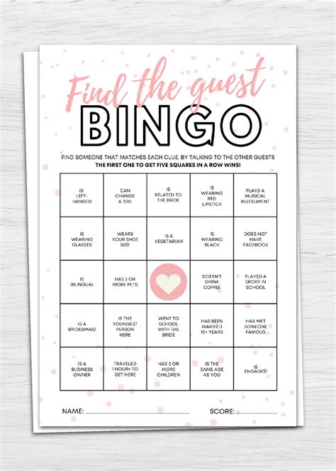 Find The Guest Bingo Free Printable